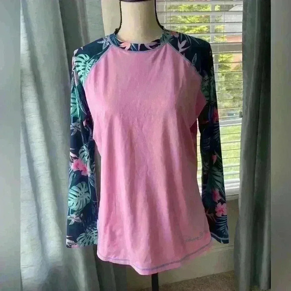 Panama Jack Swimshirt XL pink floral palm pattern - Picture 1 of 10